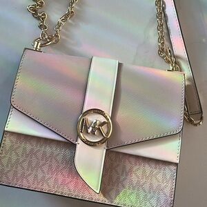 Michael Kors Taupe and Gold Crossbody Bag